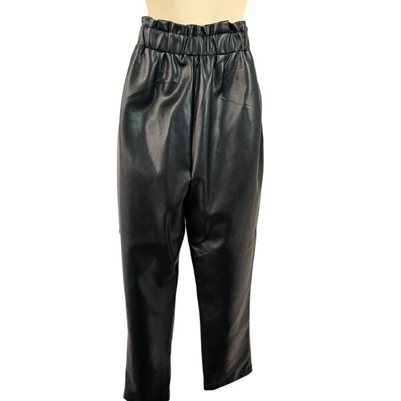 Bagatelle Black Faux Leather Paperbag Pants High Waist Hand Pockets Womens S NWT - Picture 4 of 8